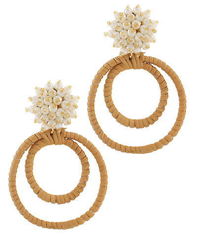 Rattan 2 Circle & Pearl Cluster Earring Natural