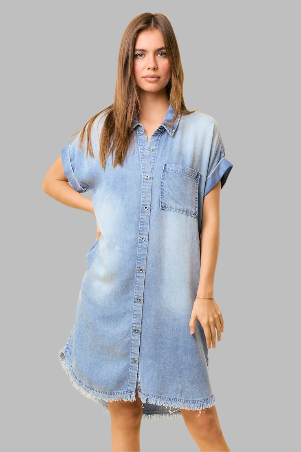Brenda Dolman Short Sleeve Mini Dress Light Denim