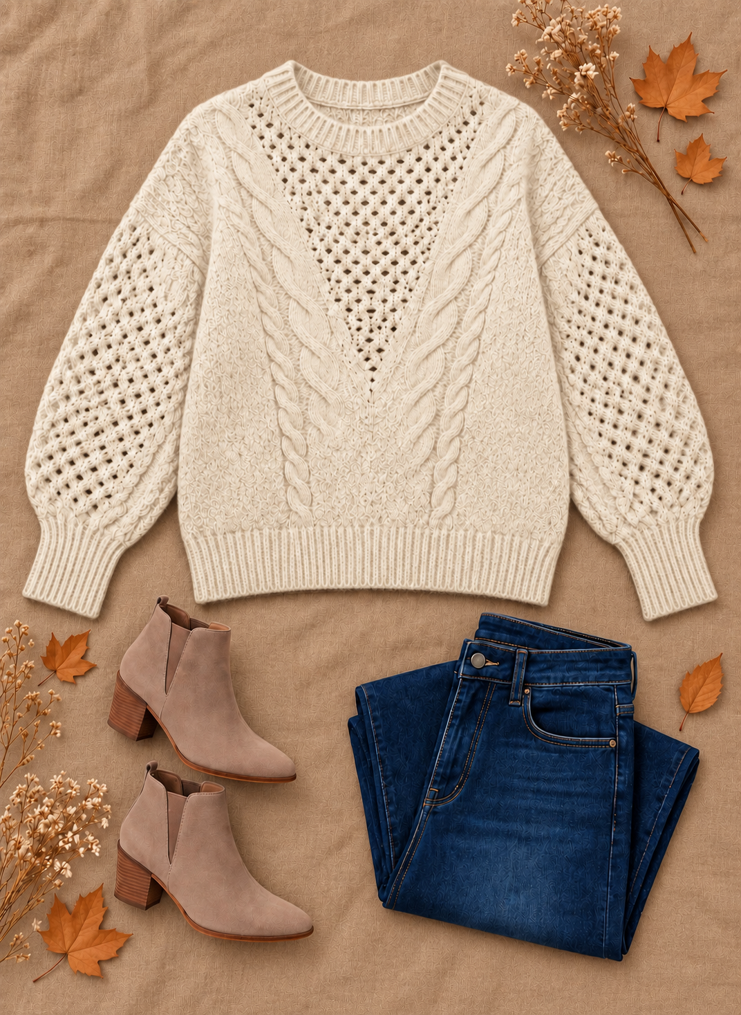 Clara Cozy Cable Knit Sweater Ivory