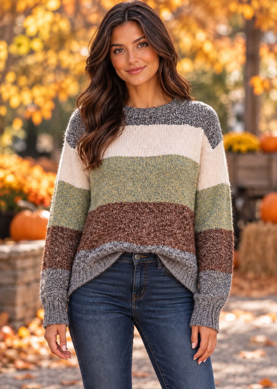 Cora Color Block Fuzzy Knit Charcoal Mix