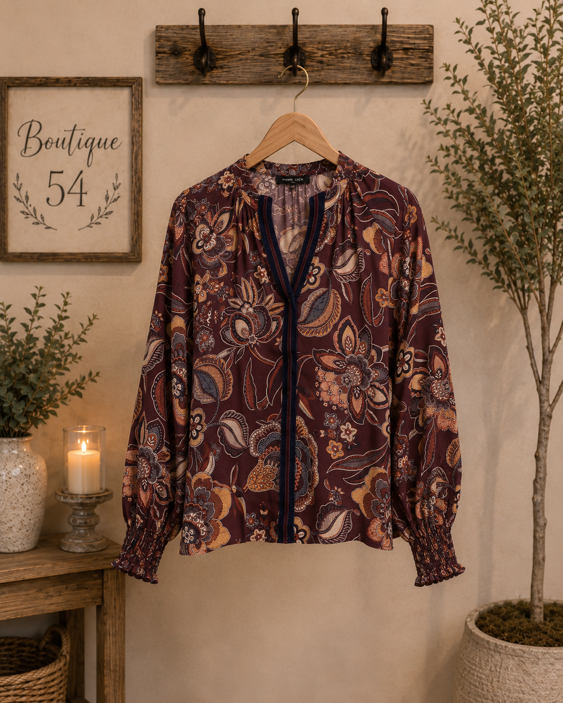Brooklyn Split Neck Boho Blouse Maroon