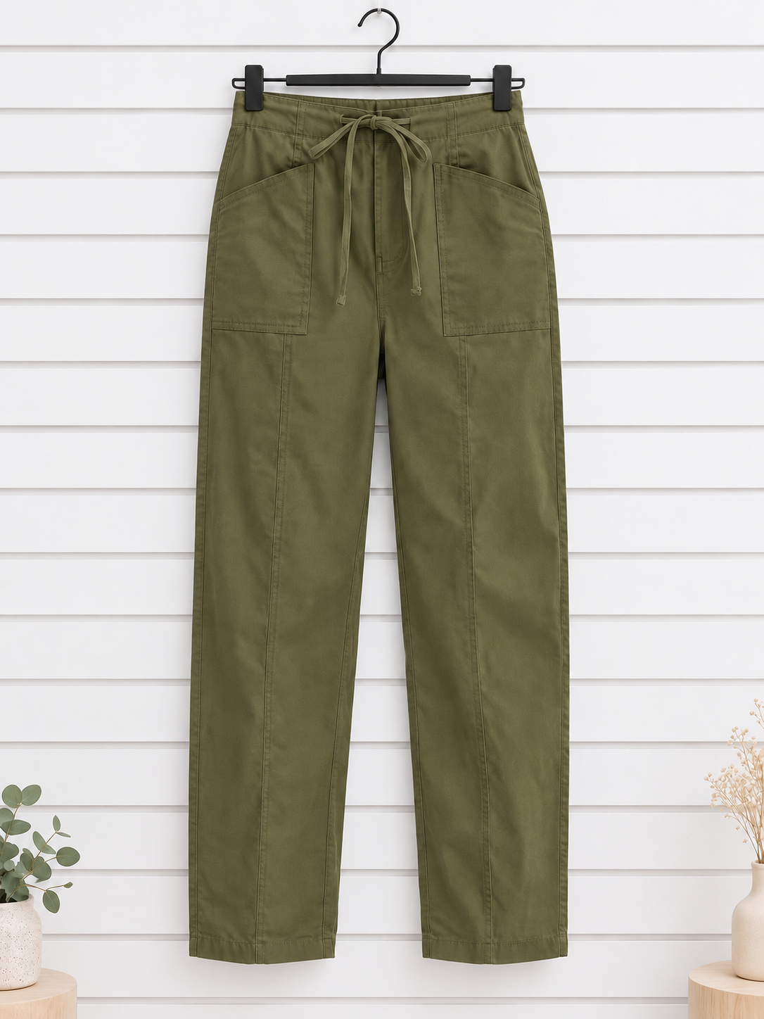 Riley Relax Fit Ribbon Seam Drawstring Pants Olive
