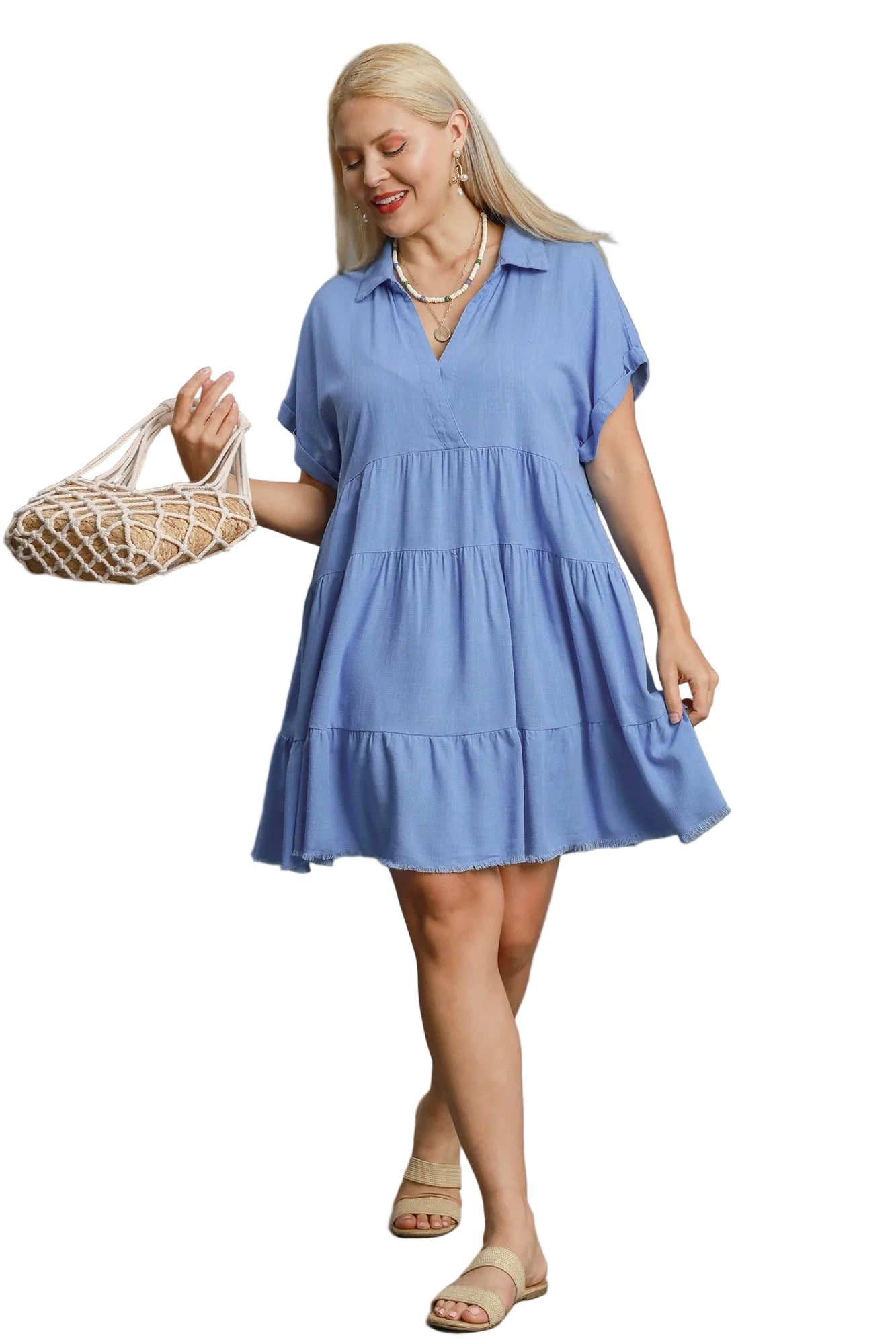 Monica Multi Tiered Baby Doll Dress Orchid Blue
