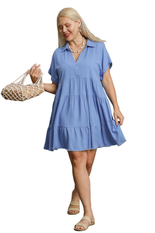Monica Multi Tiered Baby Doll Dress Orchid Blue