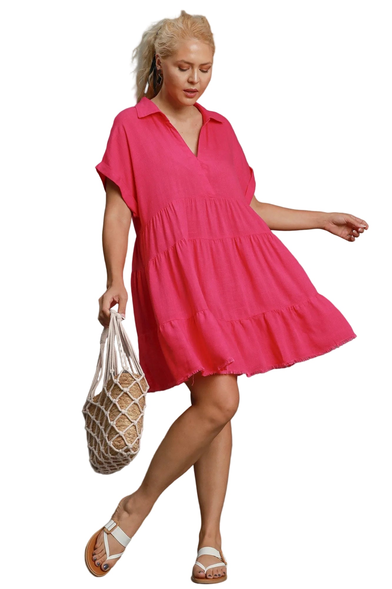 Monica Multi Tiered Baby Doll Dress Hot Pink
