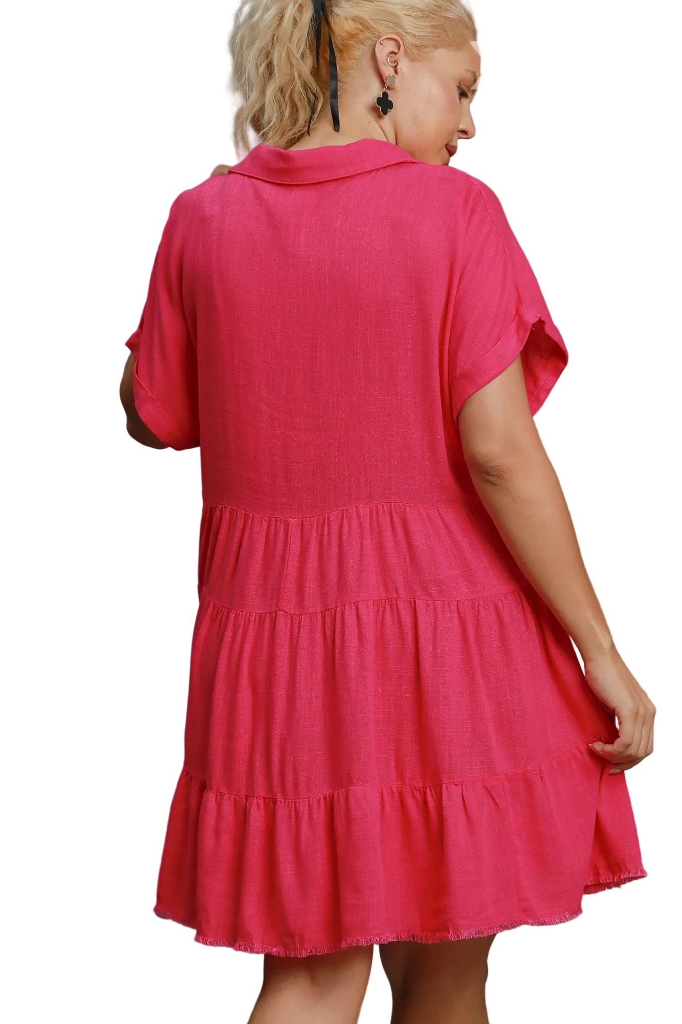 Monica Multi Tiered Baby Doll Dress Hot Pink