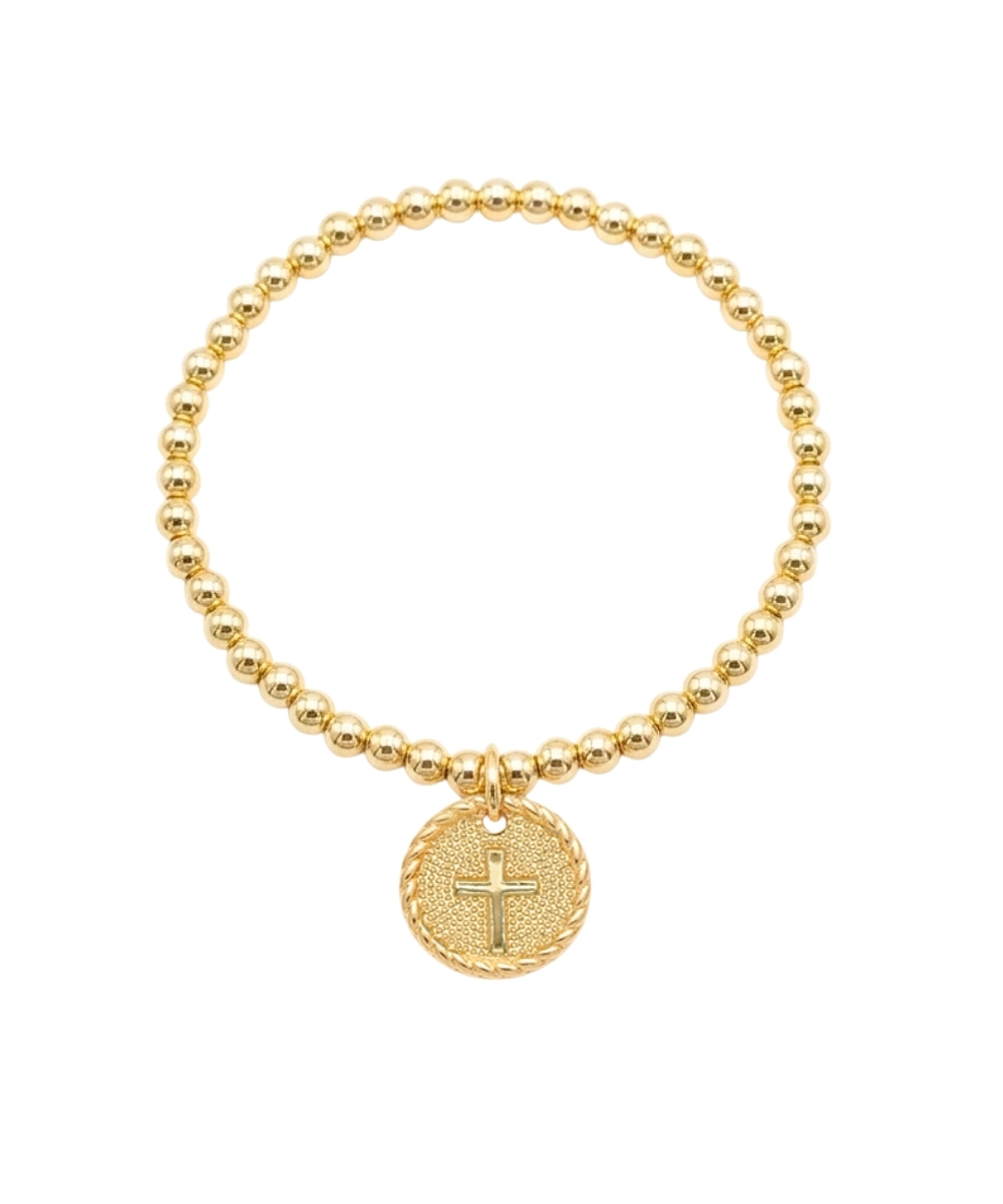 Round w/Cross Bracelet Gold