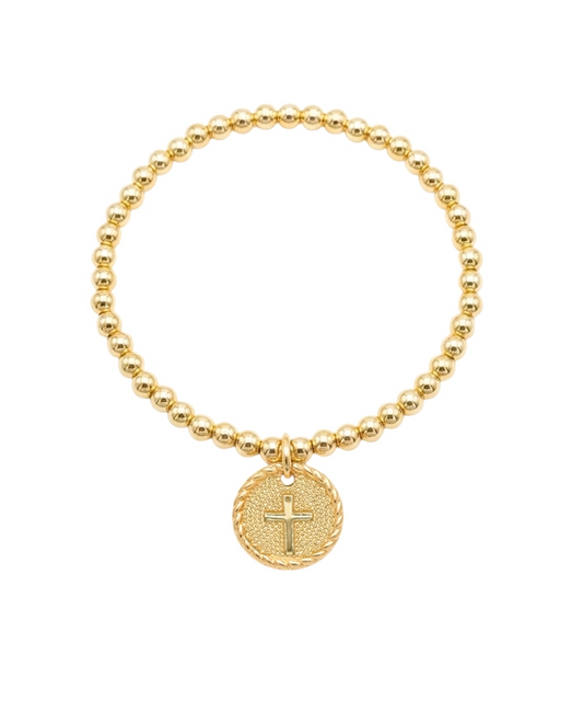 Round w/Cross Bracelet Gold