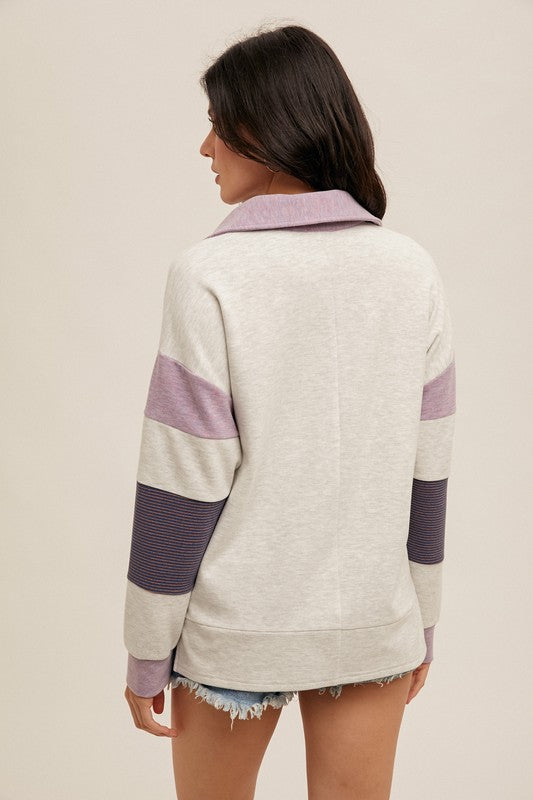 Amelia Brushed Colorblock Pullover Heather Grey Orchid