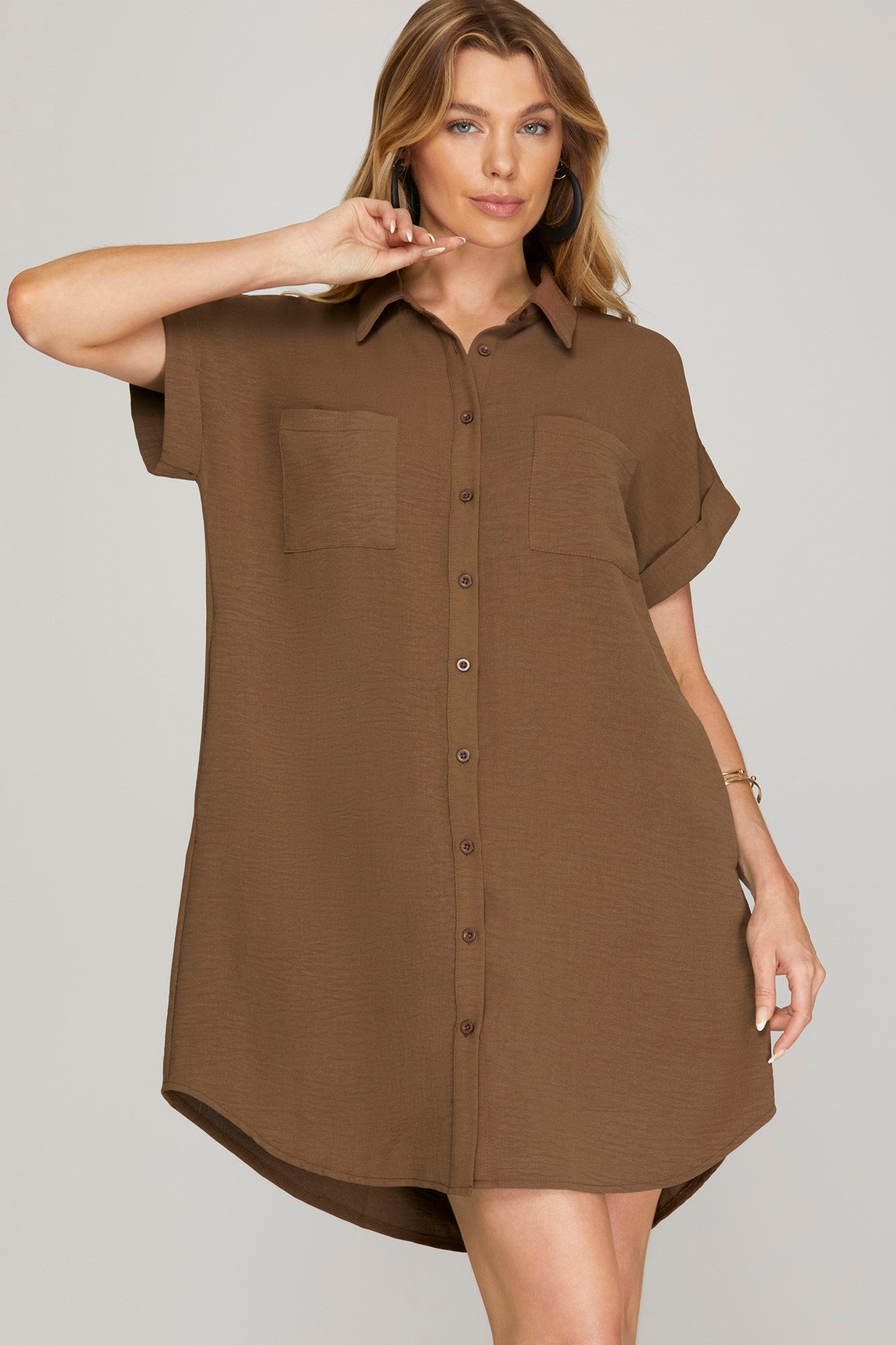 Wanda Woven Shirt Dress Brown