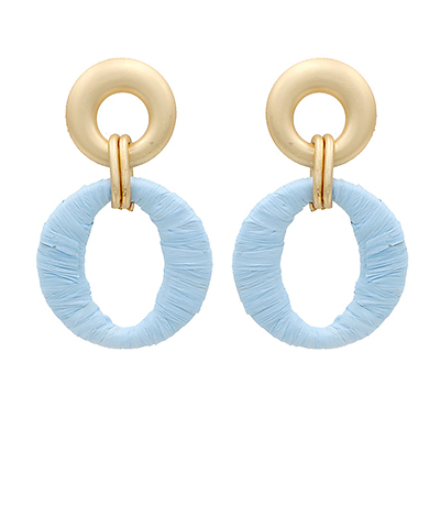 Wrapped Raffia Oval Earrings Light Blue