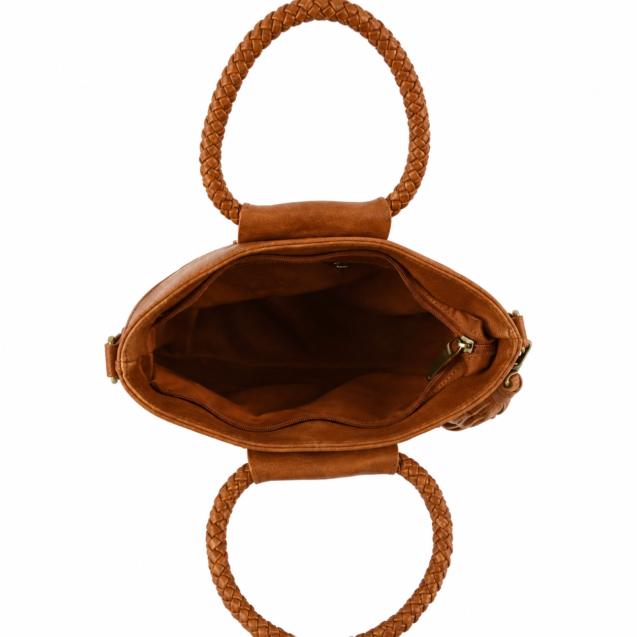 Braided Top Handle Tote Brown