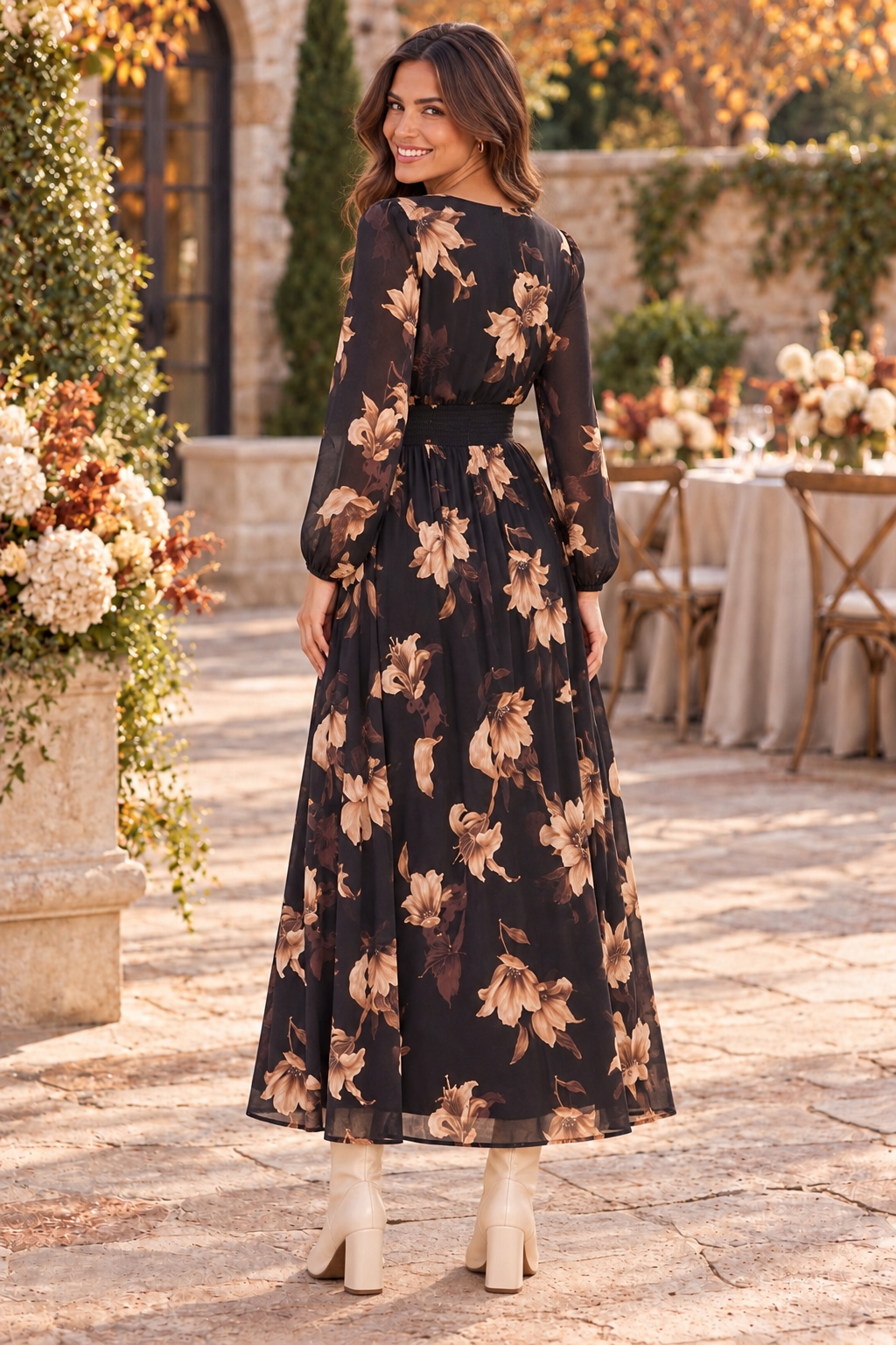 Luella Long Sleeve Floral Maxi Dress Black