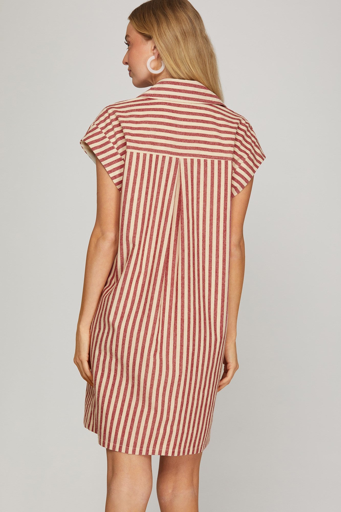 Dawn Collared Button Down Stripe Mini Dress Red