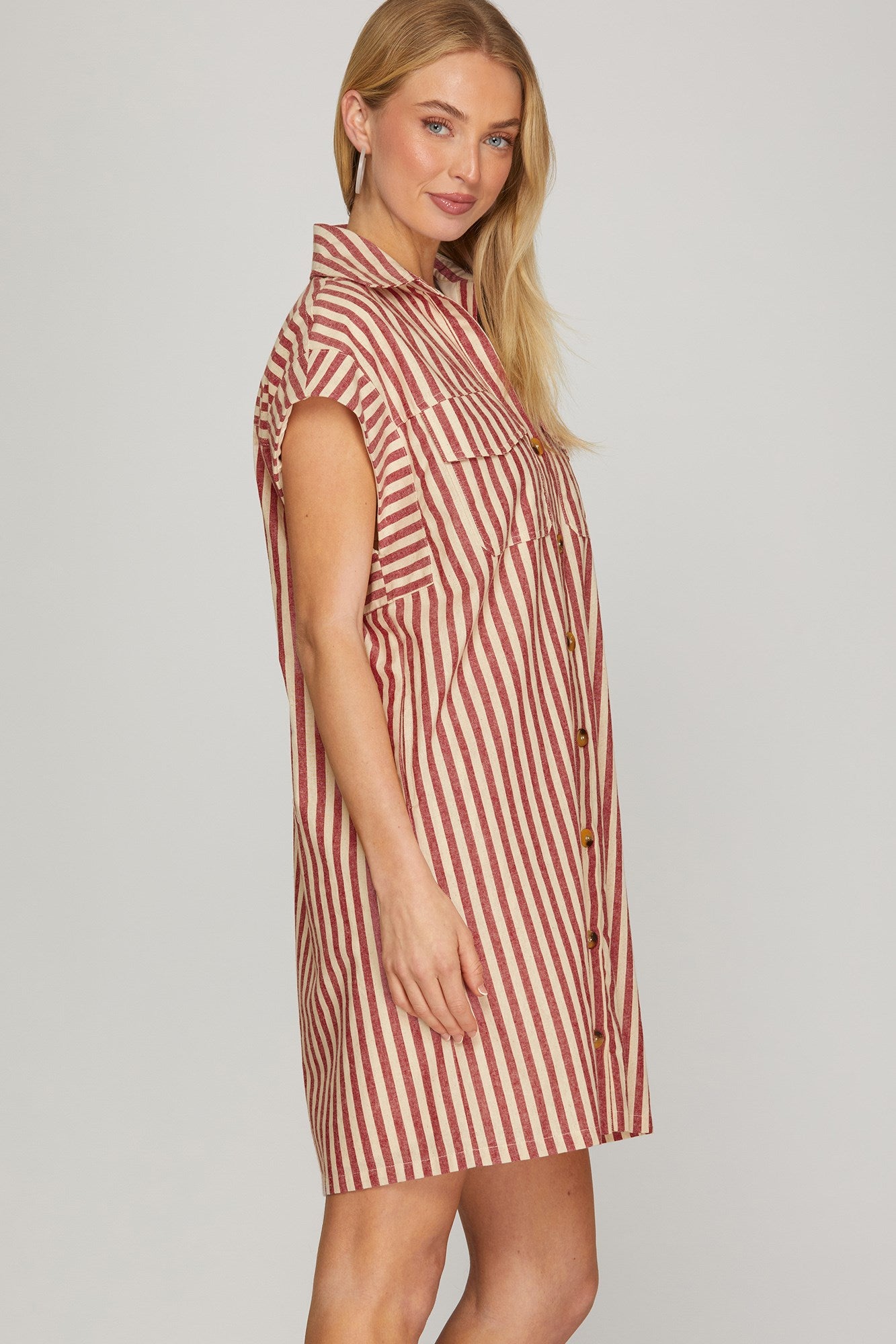 Dawn Collared Button Down Stripe Mini Dress Red