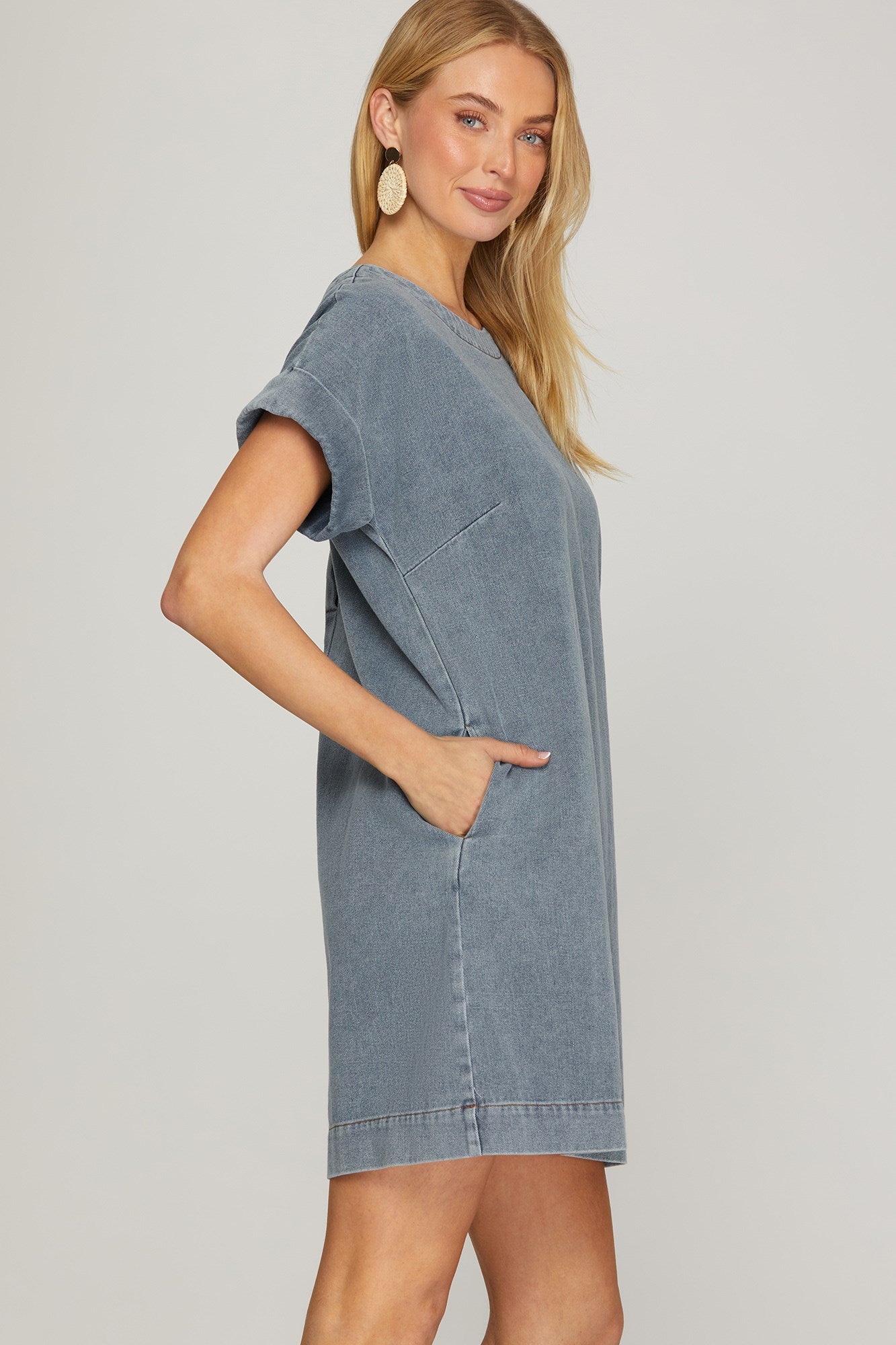 Annette Washed Denim Blue Dress Back Button