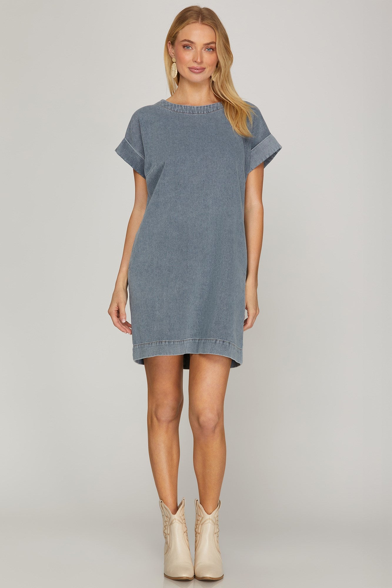 Annette Washed Denim Blue Dress Back Button