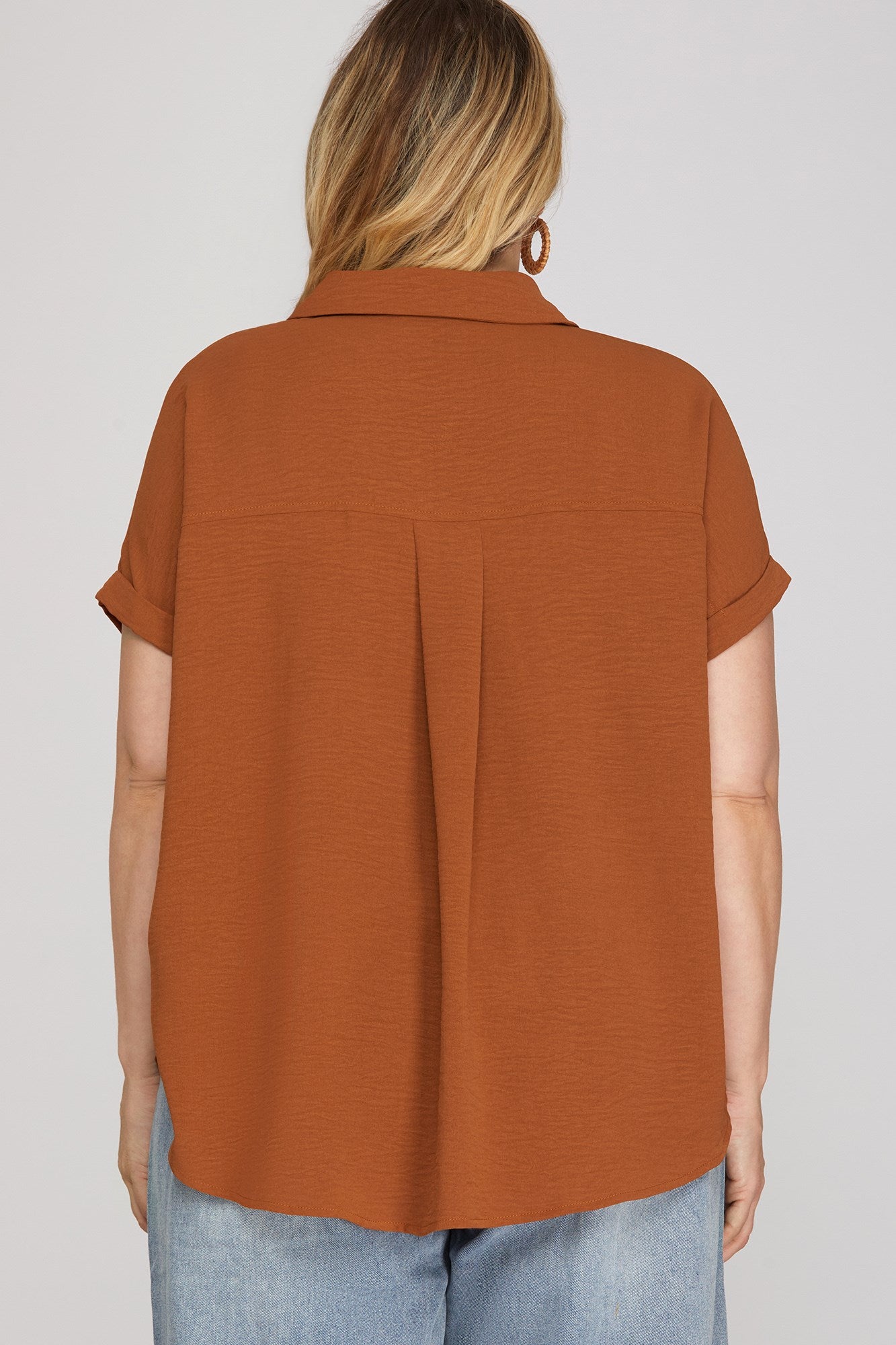 Debbie Drop Shoulder  Collared Woven Top Toffee