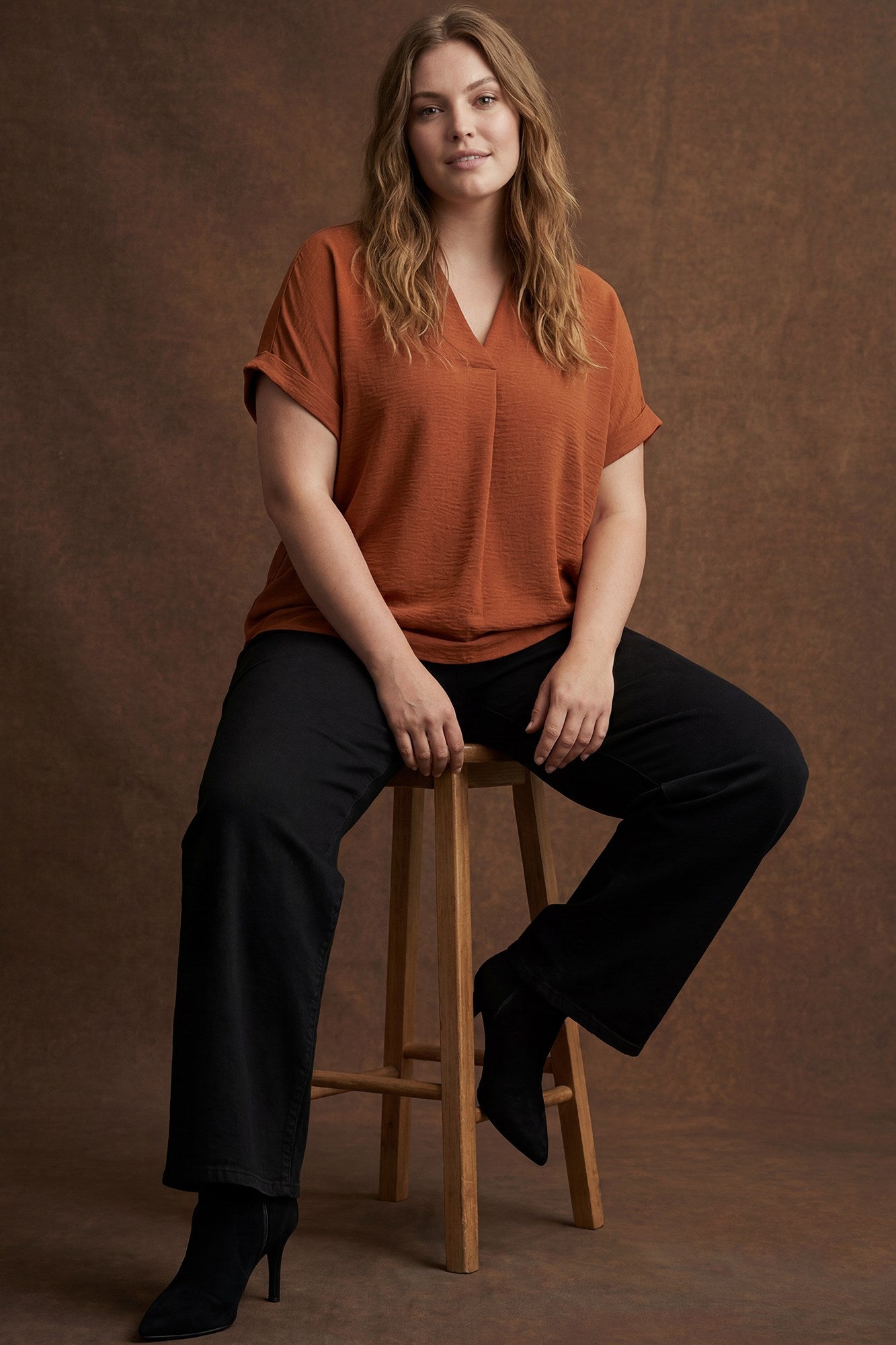 Debbie Drop Shoulder  Collared Woven Top Toffee