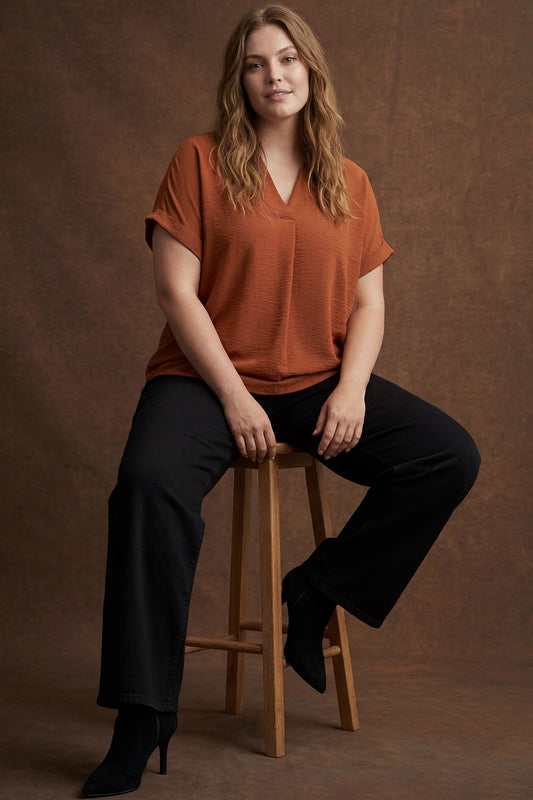 Debbie Drop Shoulder  Collared Woven Top Toffee