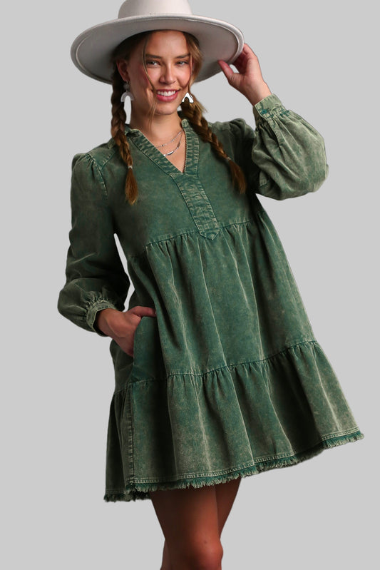 Sydney Stone Wash Corduroy Dress Hunter Green