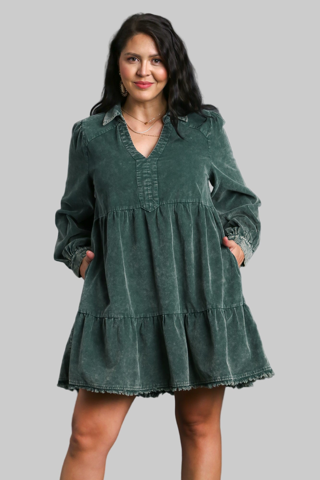 Sydney Stone Wash Corduroy Dress Hunter Green