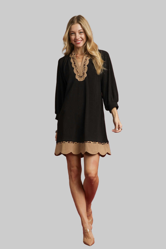 Linda Animal Print Contrast Trim Dress Black