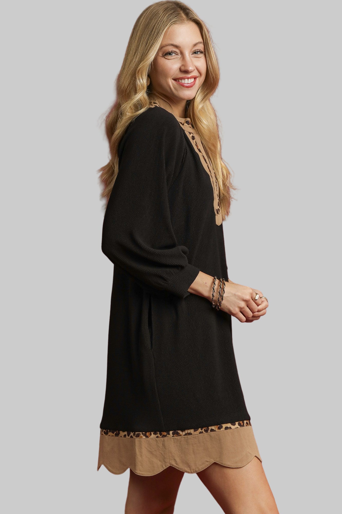 Linda Animal Print Contrast Trim Dress Black