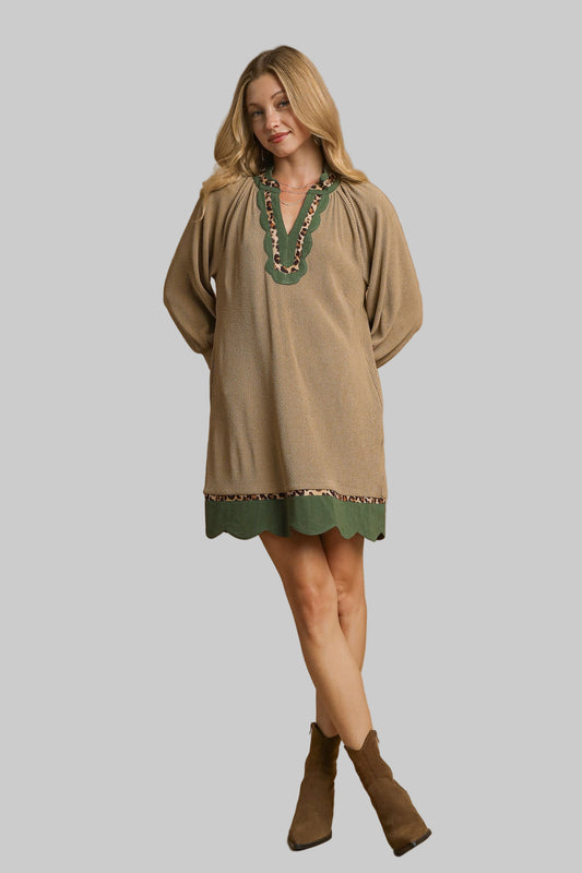 Linda Animal Print Contrast Trim Detail Dress Latte