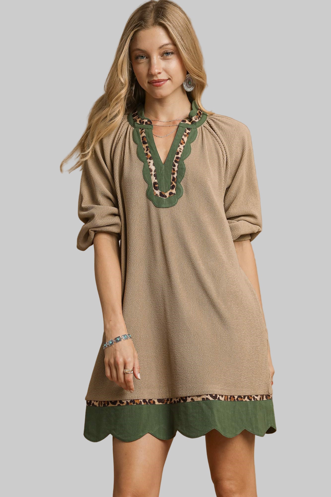 Linda Animal Print Contrast Trim Detail Dress Latte