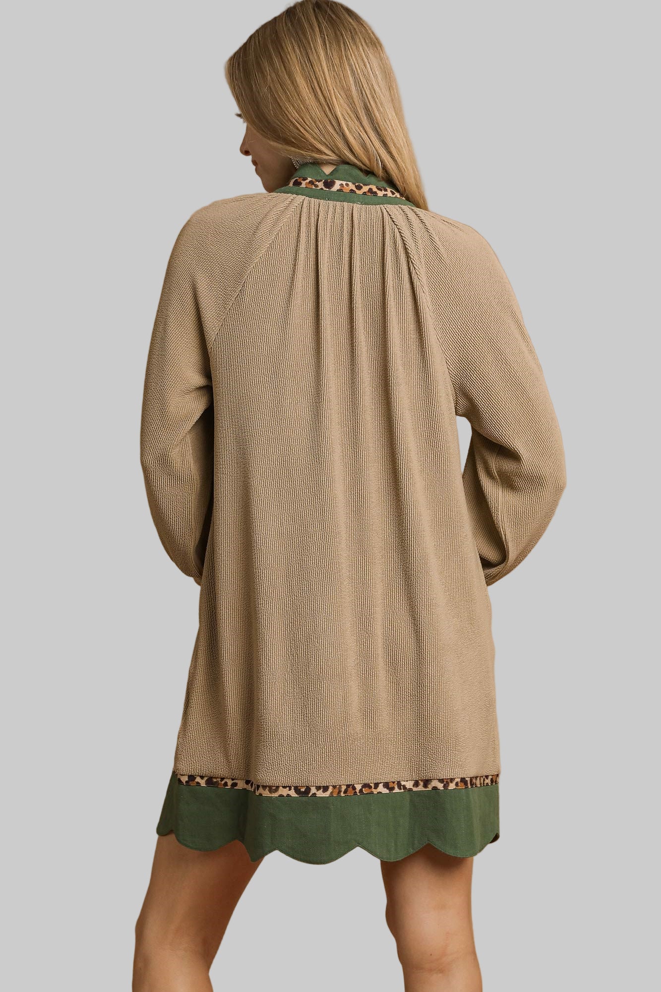 Linda Animal Print Contrast Trim Detail Dress Latte