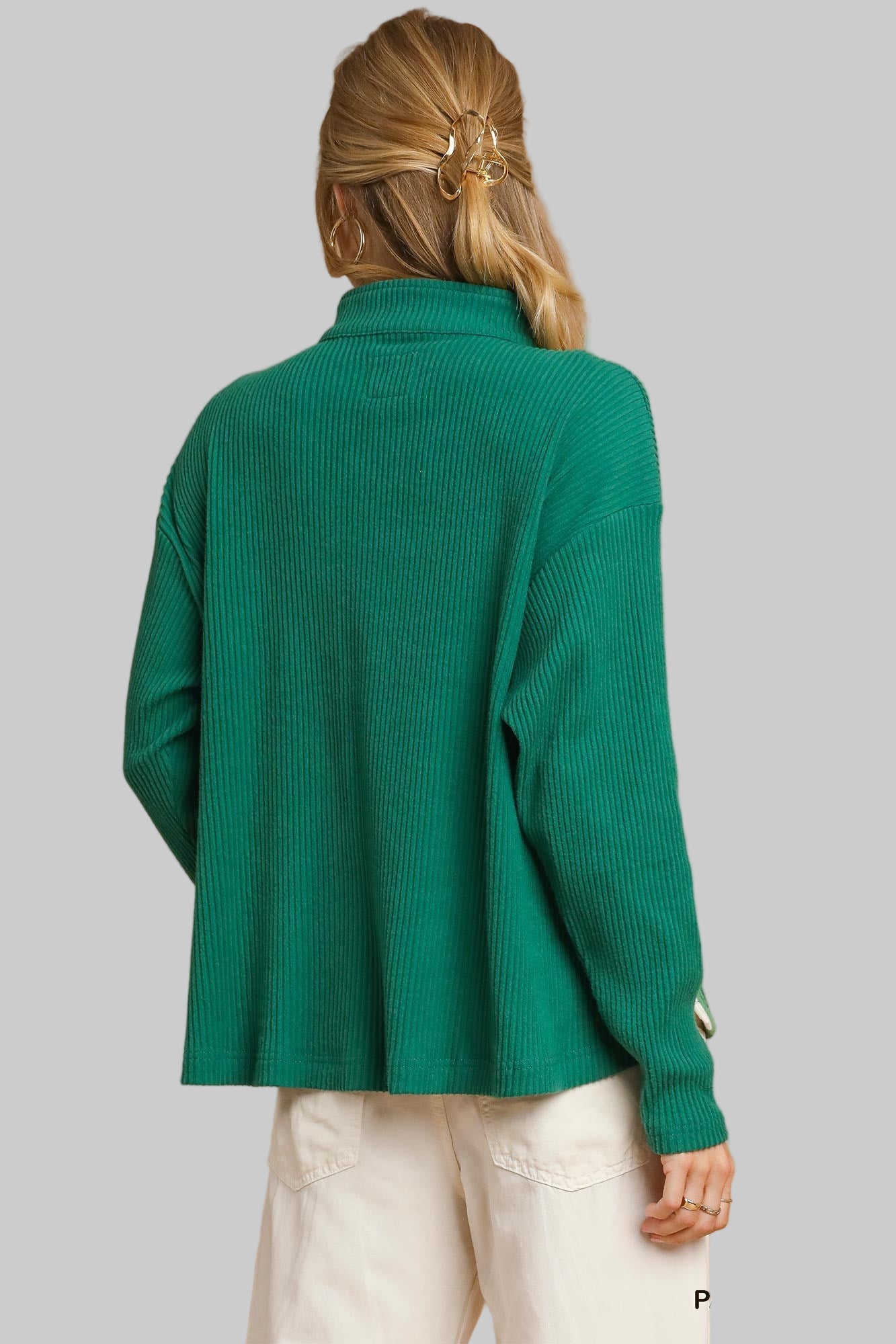 Marjorie Mock Neck Ribbed Pullover Palm Green