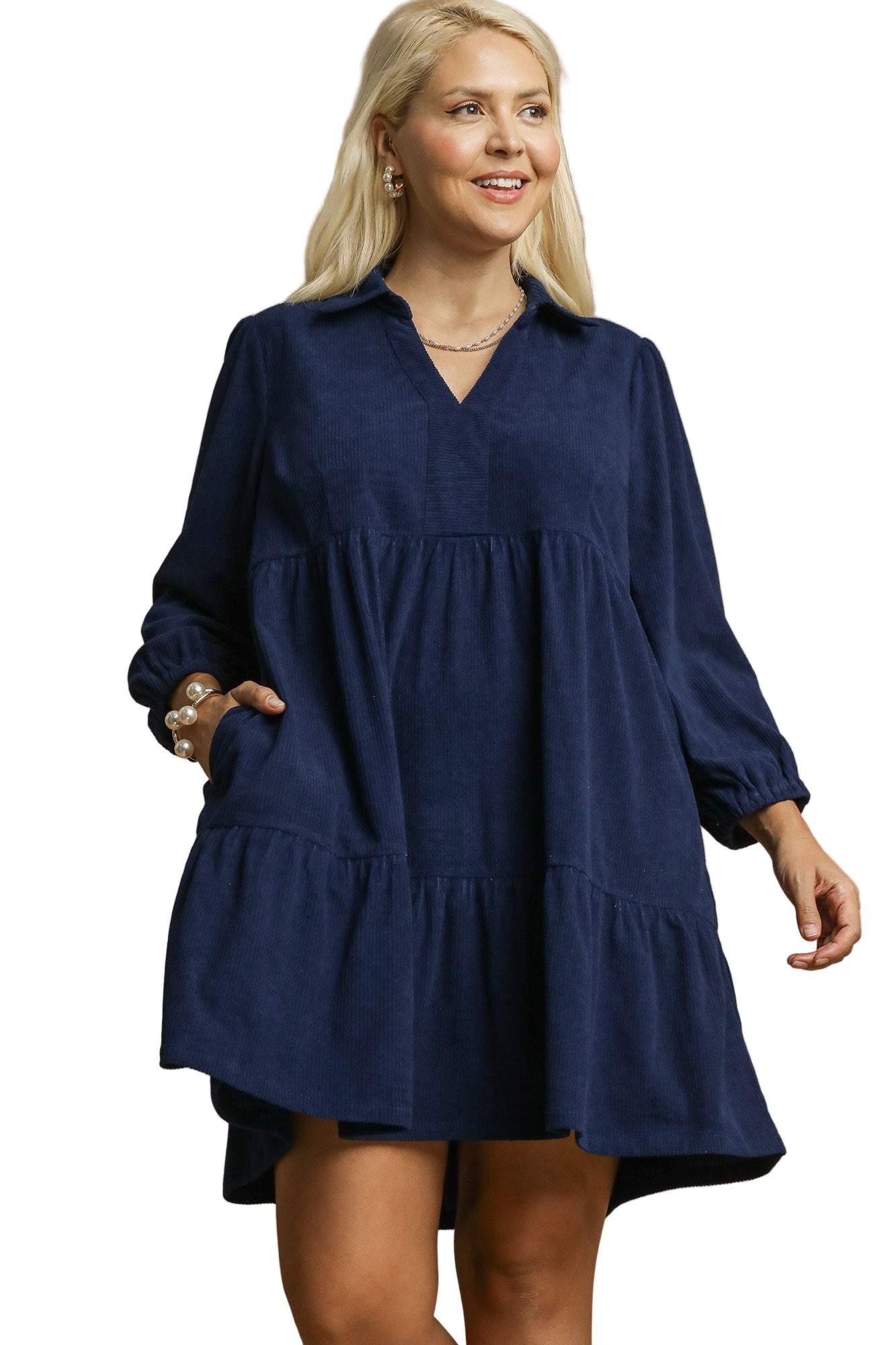 Teresa Tiered Corduroy Mini Dress Navy
