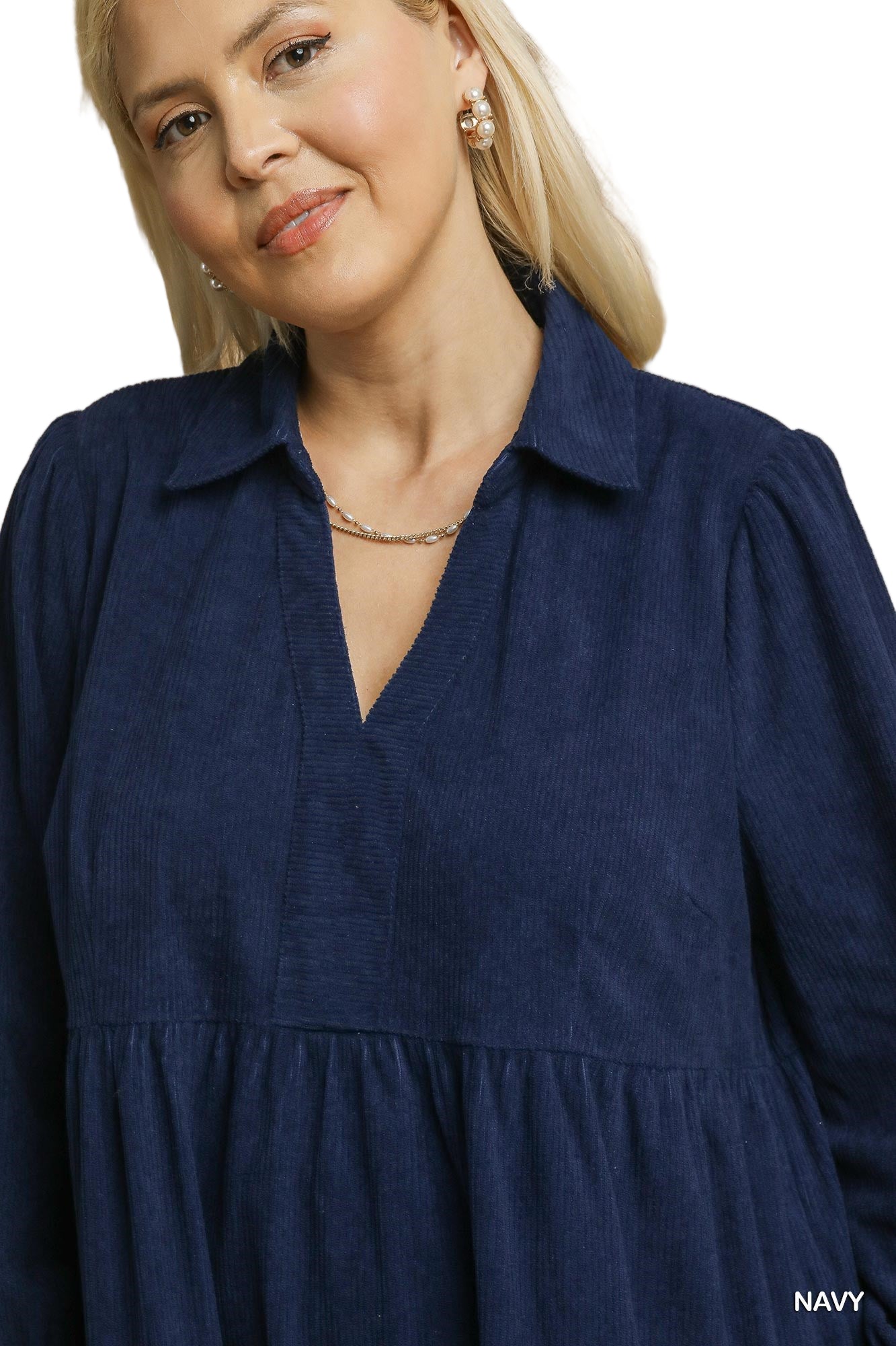 Teresa Tiered Corduroy Mini Dress Navy