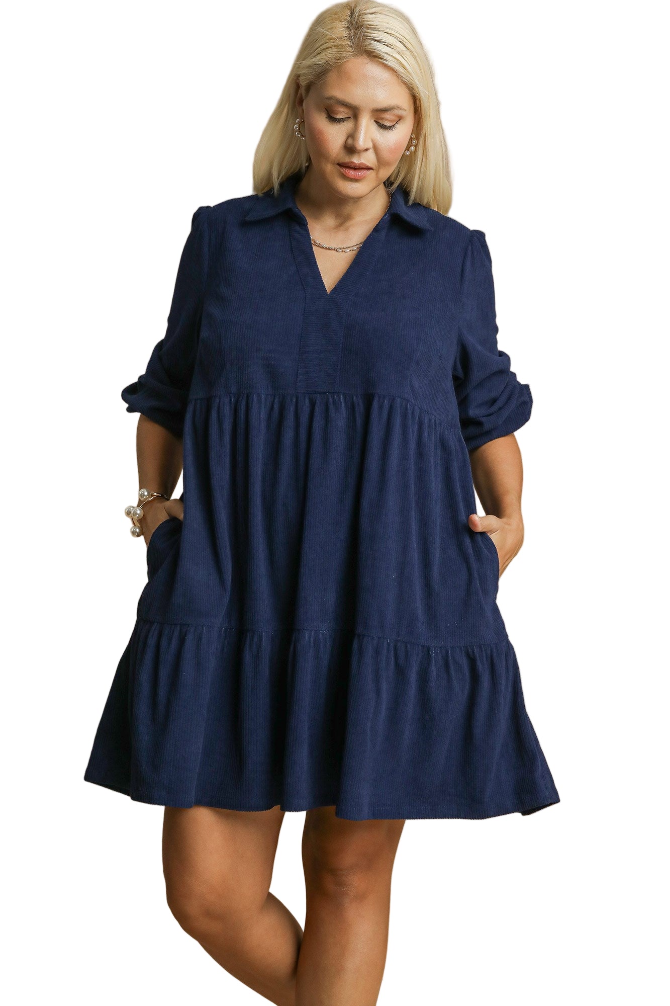 Teresa Tiered Corduroy Mini Dress Navy
