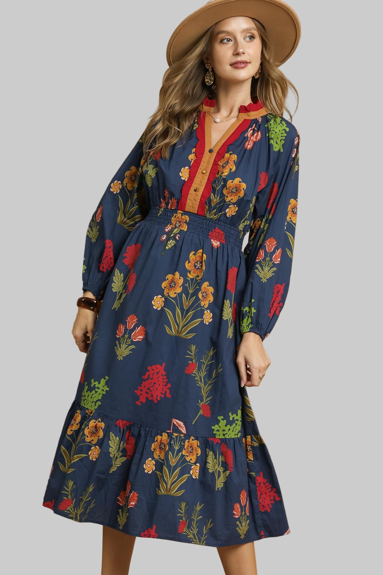 Madison Mix Floral Midi Dress Midnight