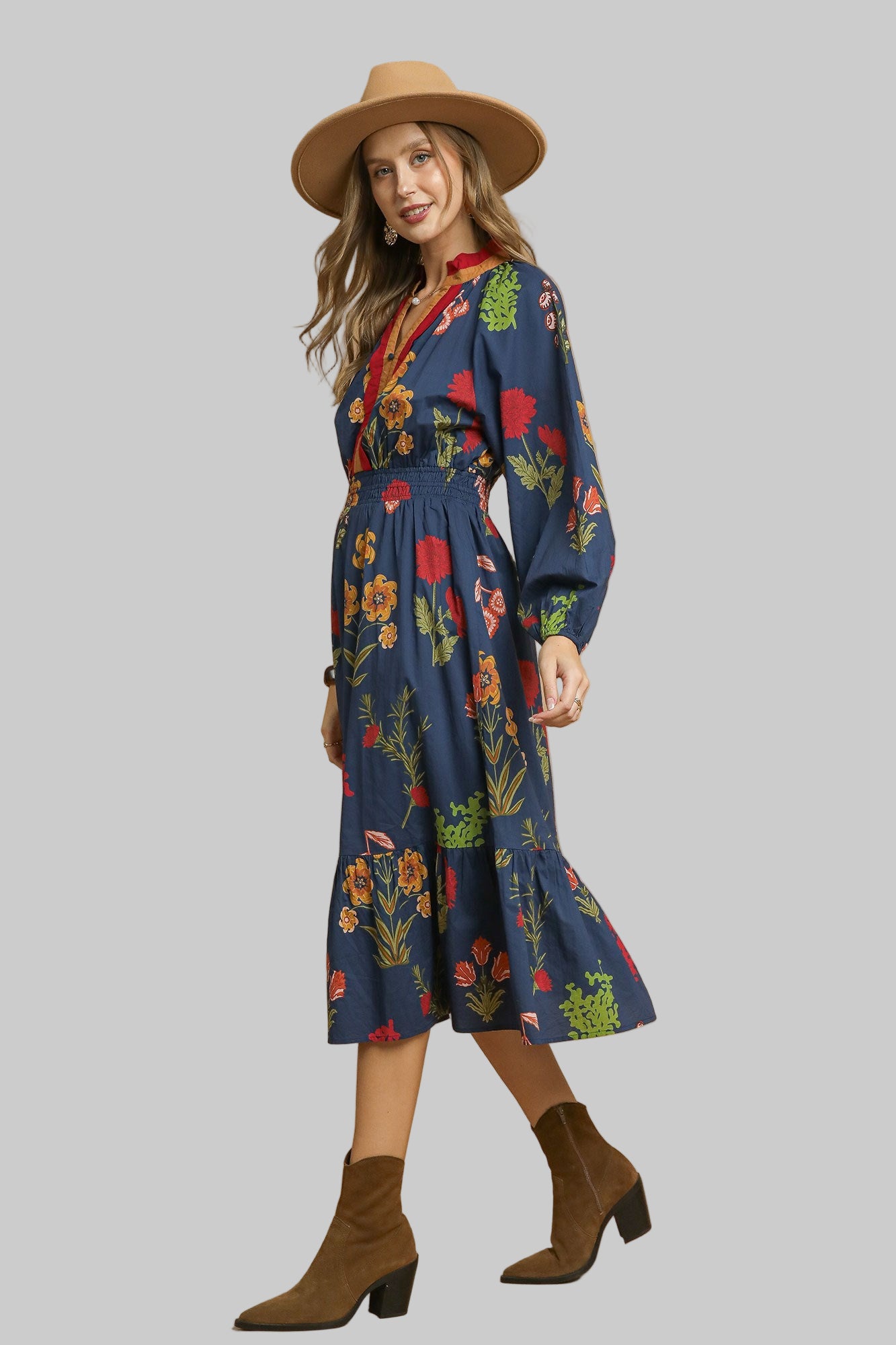 Madison Mix Floral Midi Dress Midnight
