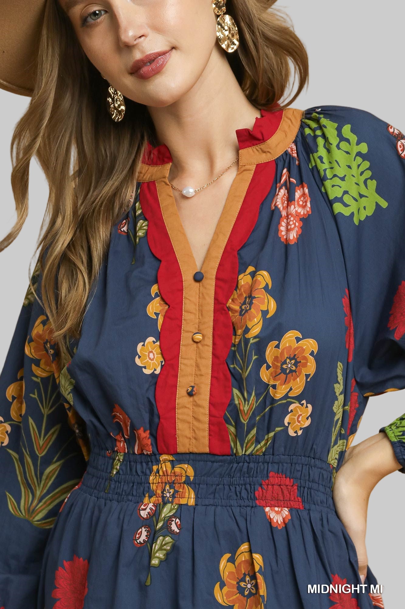 Madison Mix Floral Midi Dress Midnight