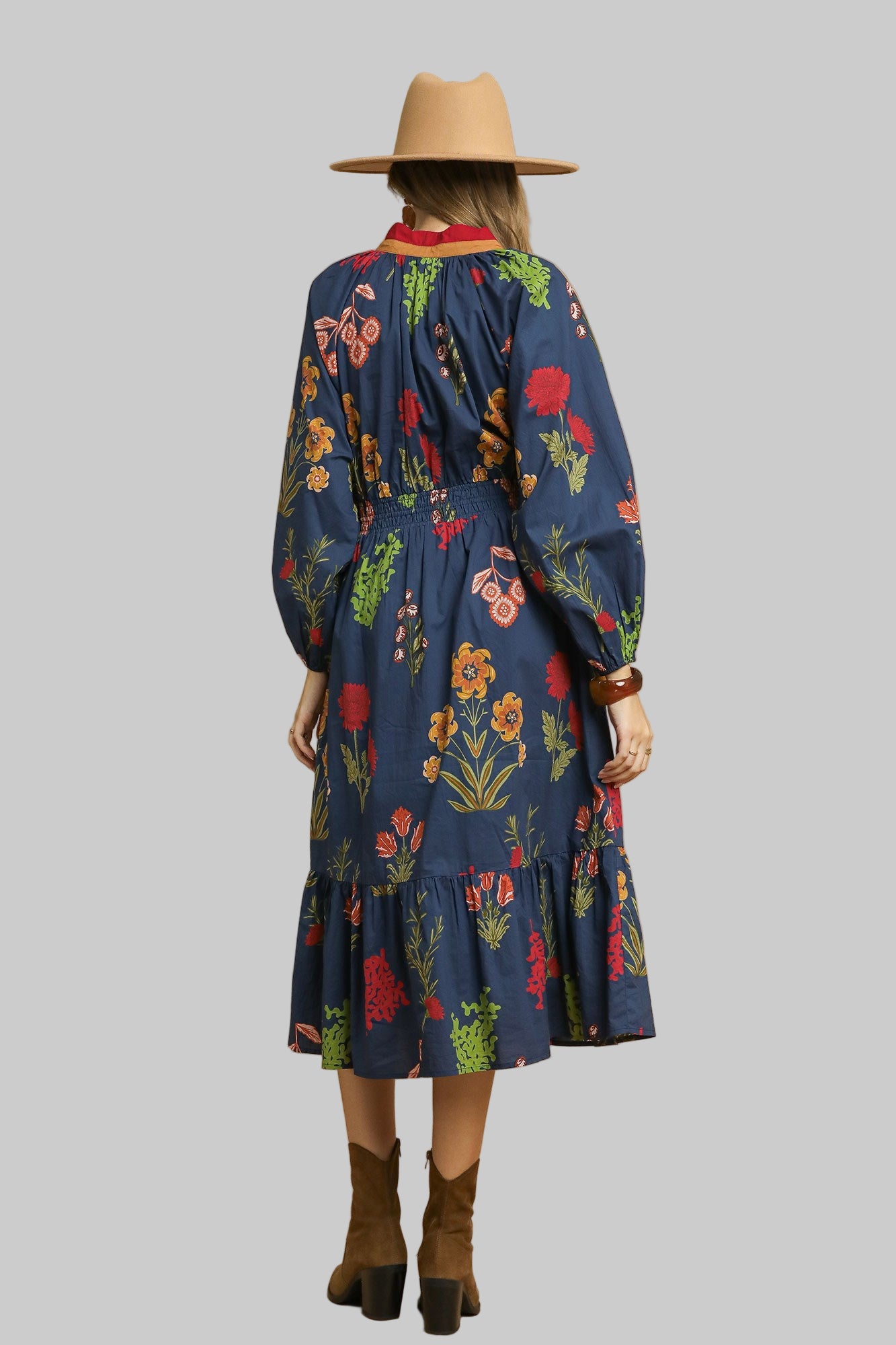 Madison Mix Floral Midi Dress Midnight