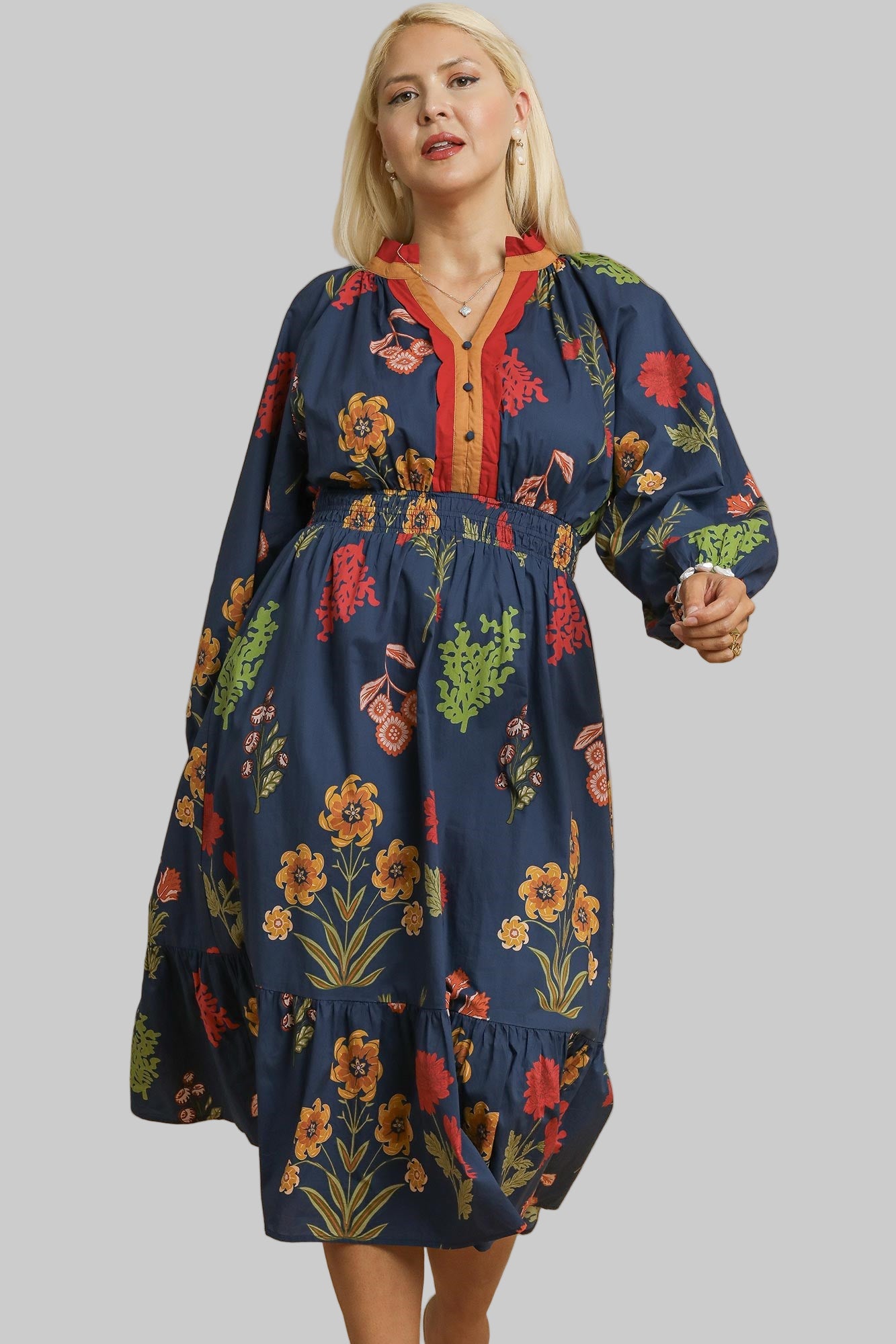 Madison Mix Floral Midi Dress Midnight