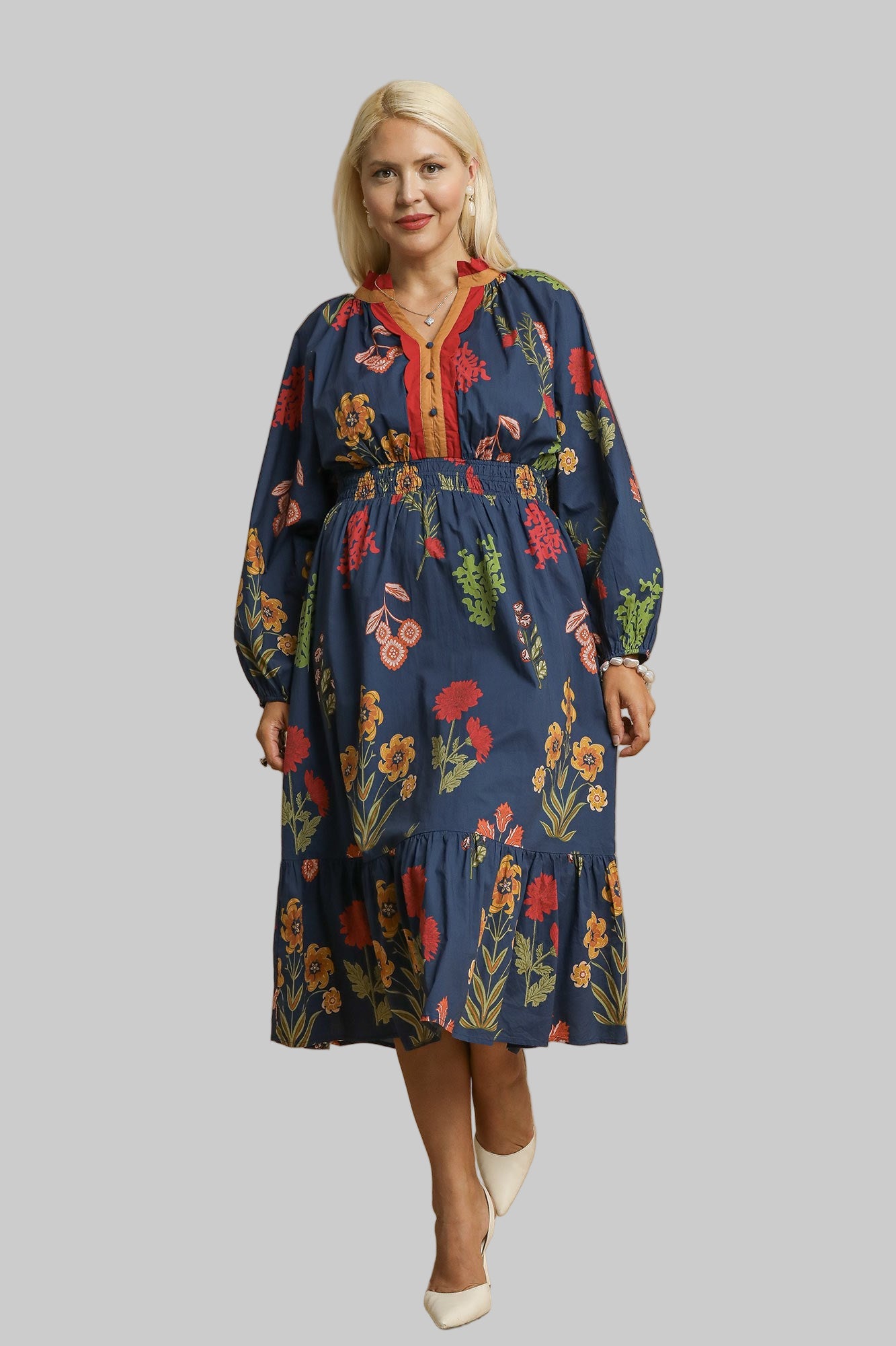 Madison Mix Floral Midi Dress Midnight