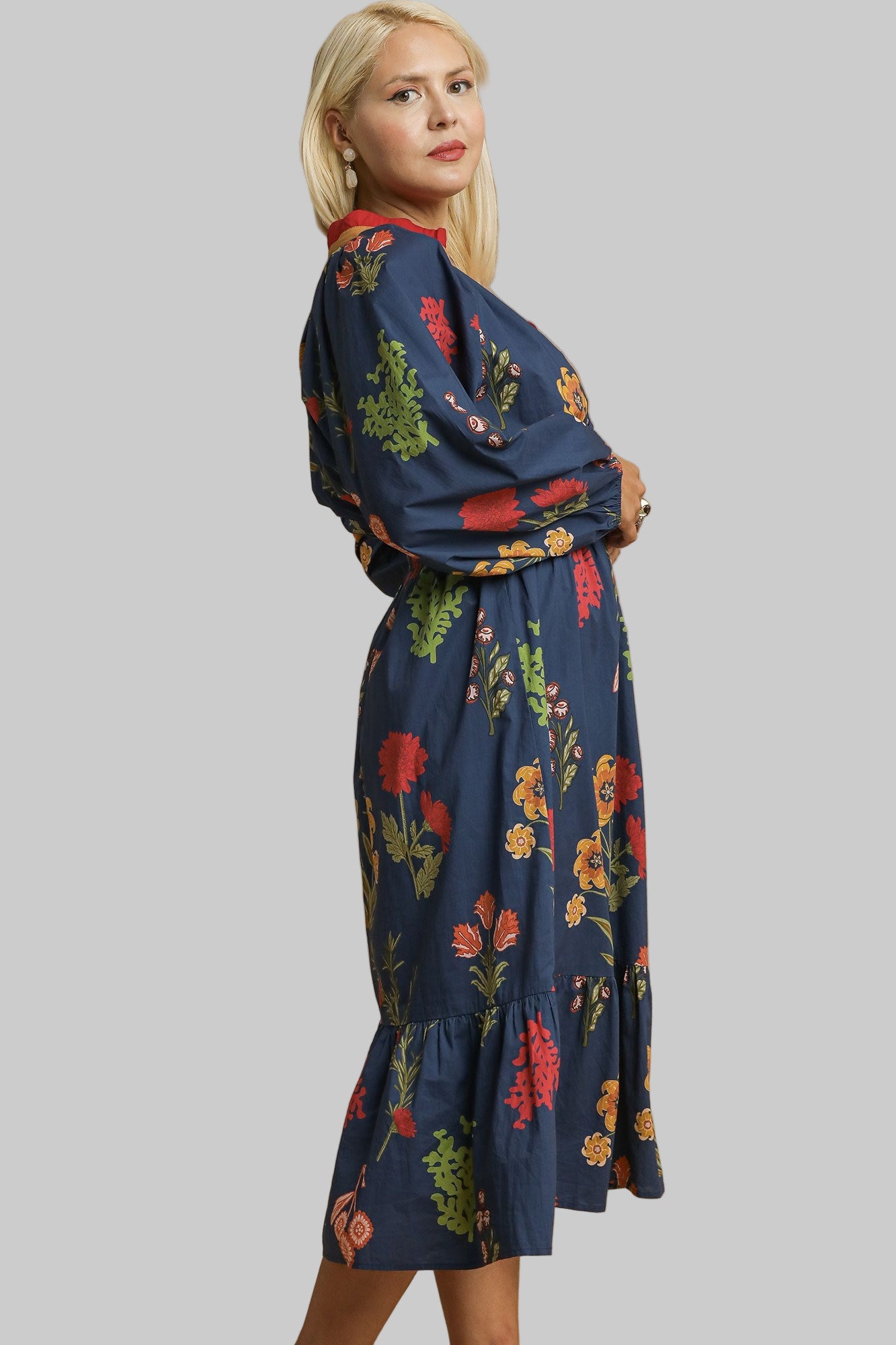 Madison Mix Floral Midi Dress Midnight