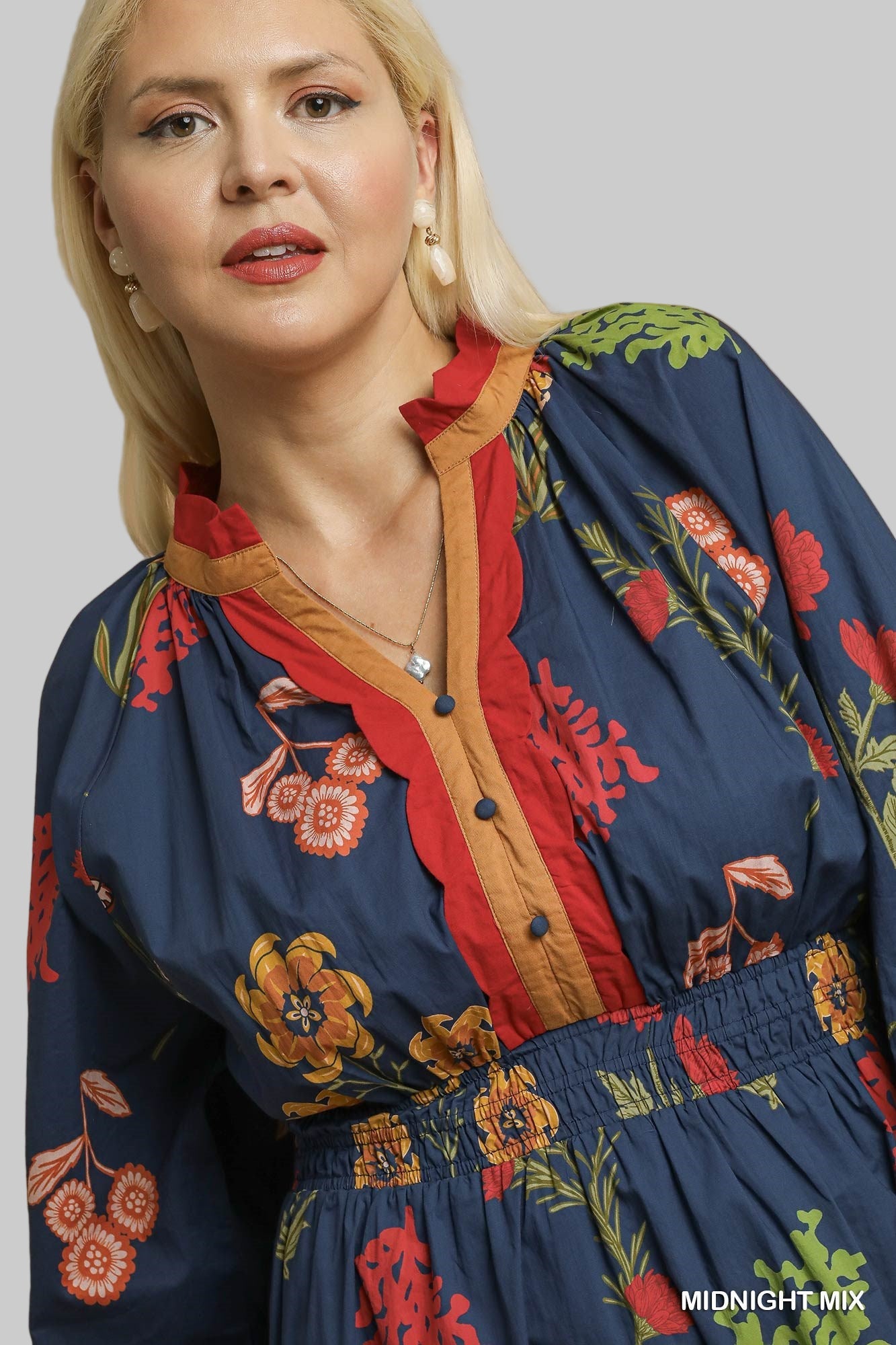 Madison Mix Floral Midi Dress Midnight