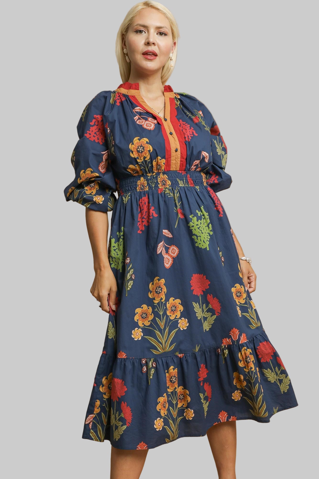 Madison Mix Floral Midi Dress Midnight