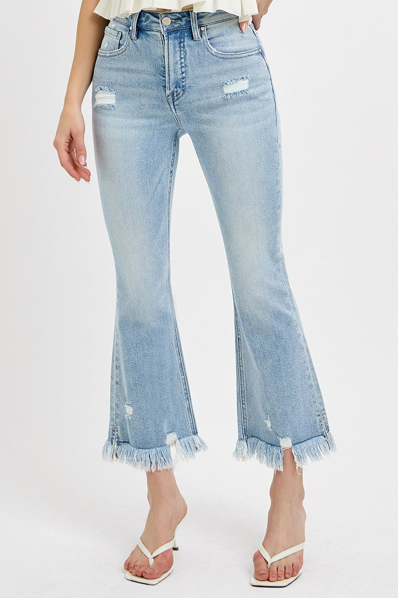 Rosie Tummy Control High Rise Risen Crop Kick Flare Jeans Light