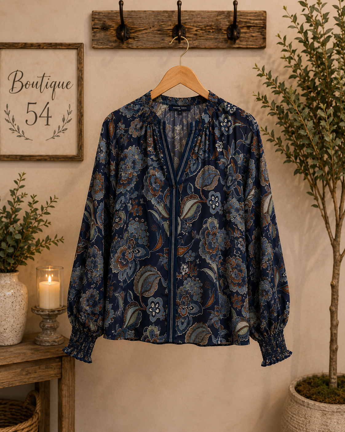 Brooklyn Split Neck Boho Blouse Navy