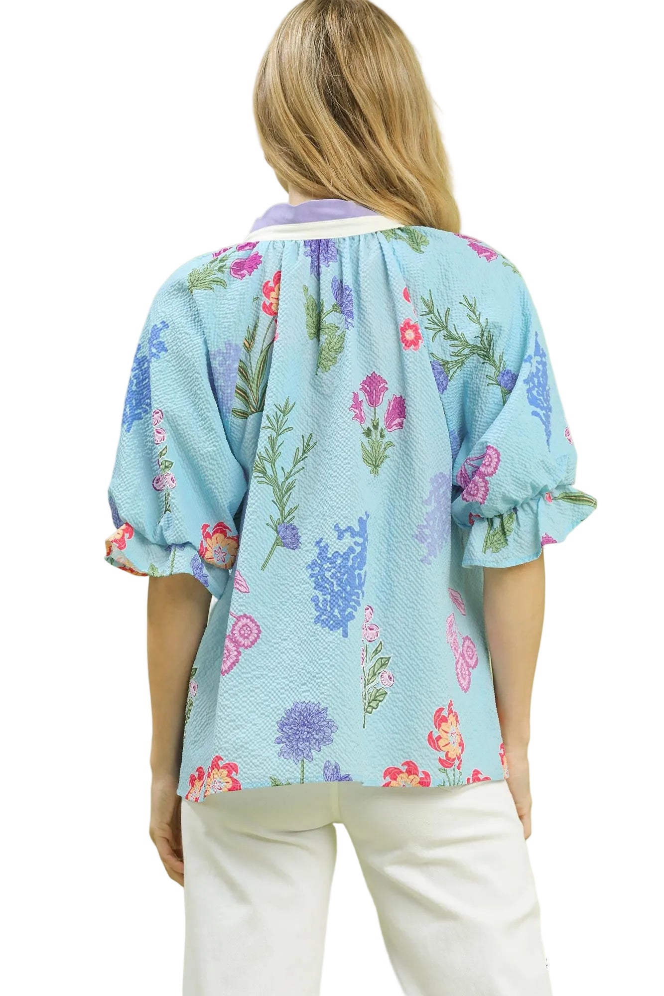 Paitlyn Floral Blouse With Scallop Trim Seafoam