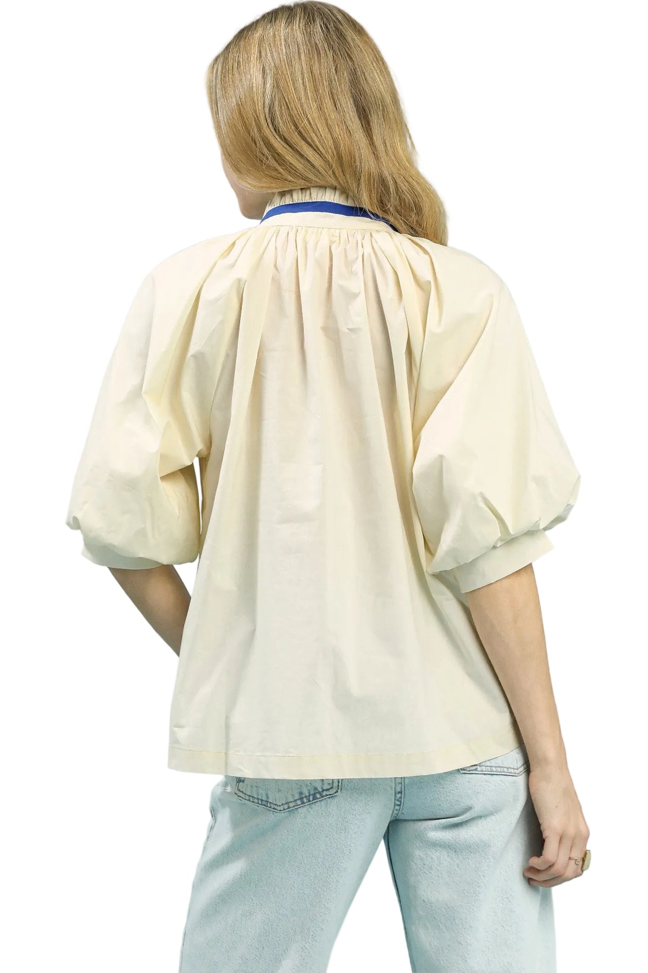 Candy Embroidery Floral V Neck Blouse Ecru