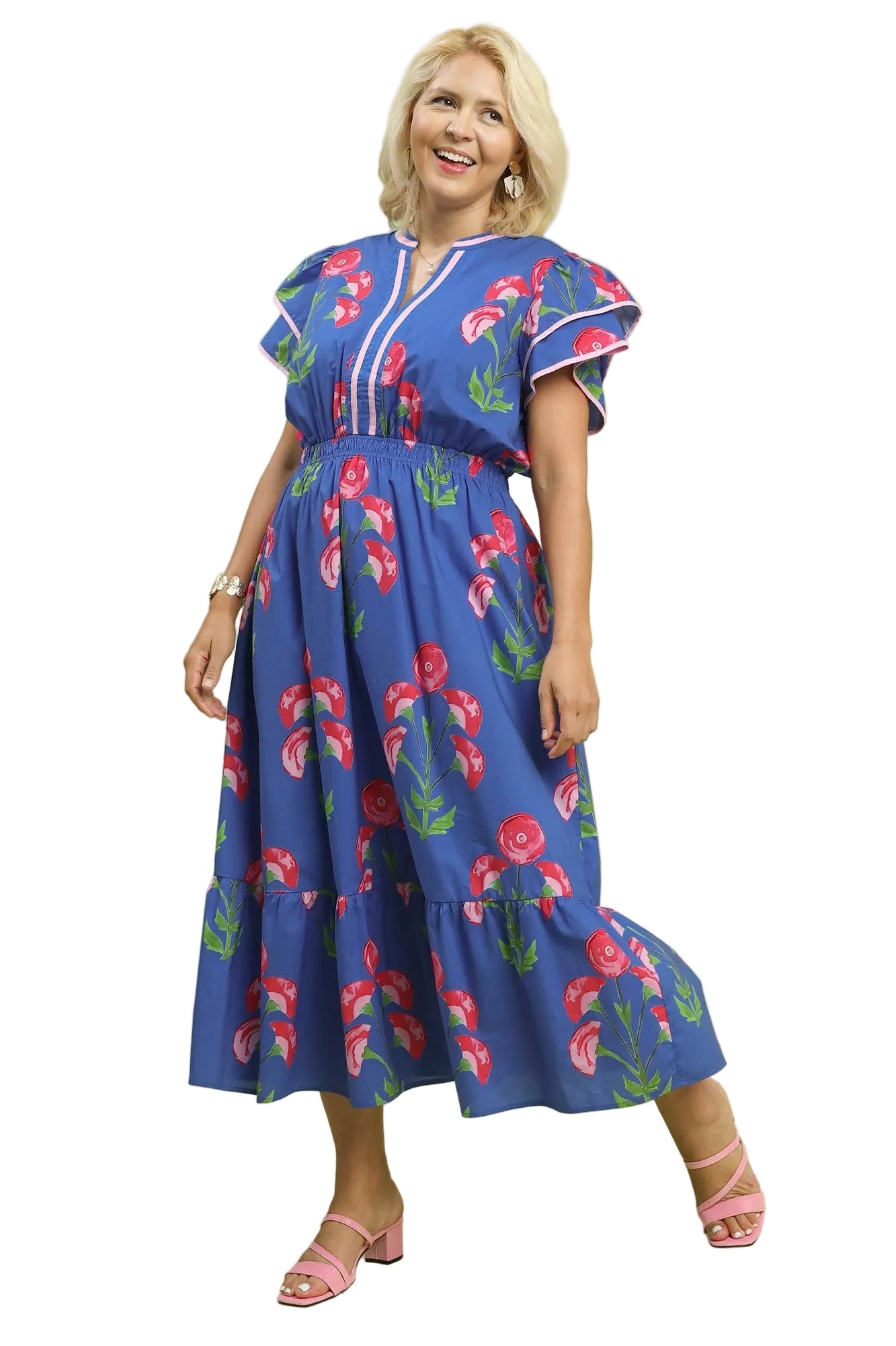 Barbie Blossom Meadow Print Midi Dress Blue – Boutique 54