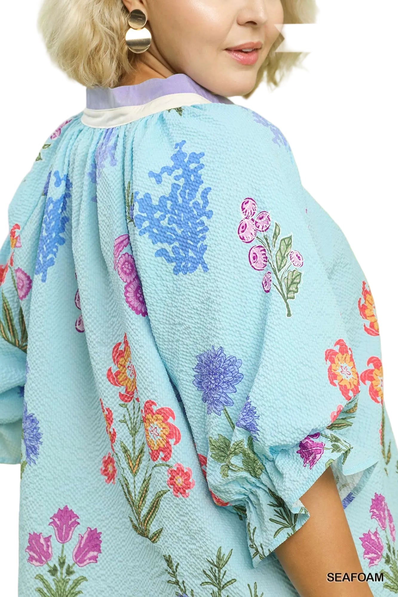 Paitlyn Floral Blouse With Scallop Trim Seafoam